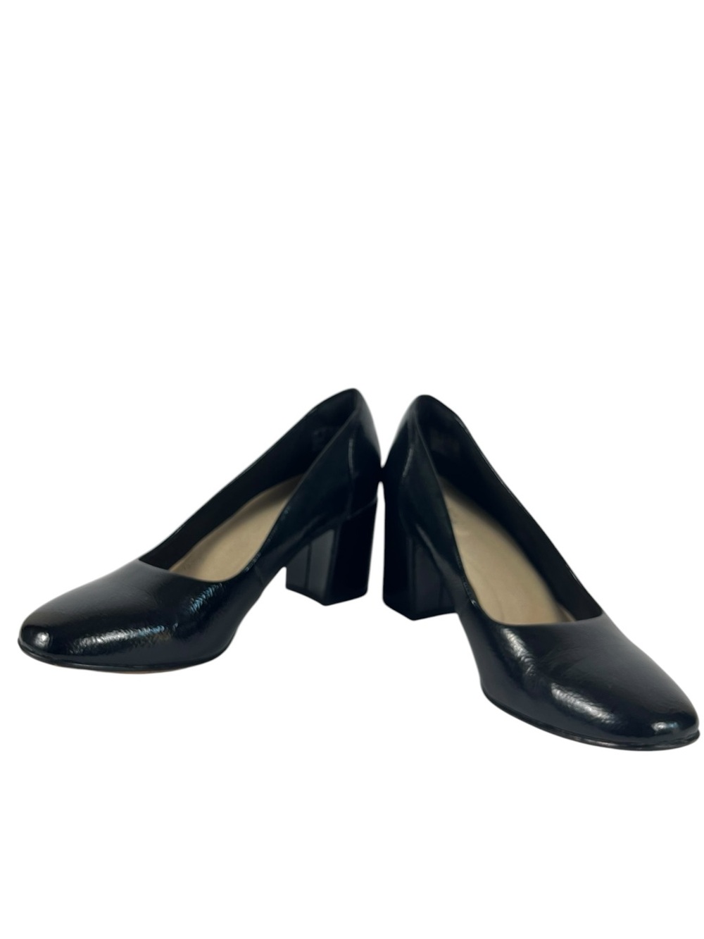 Clarks Classic Black Women's Block Heel Pumps Size 9 M, Black patten - Picture 4 of 10